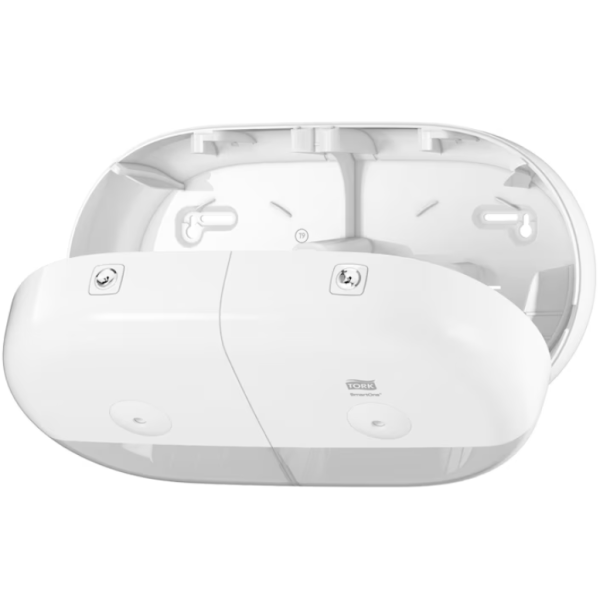 Podwójny pojemnik papieru toaletowego Tork SmartOne® Mini, biały 682000 - otwarty